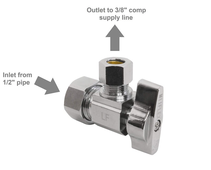 Miiflex Heavy Duty Chrome Plated Brass 1/4 Turn Angle Valve (1/2" NOM In x 3/8" COMP Out) - Image 2